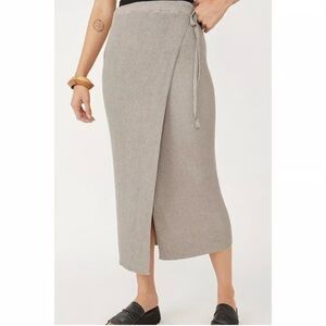 Free People | Borderline Gray Ribbed Knit Wrap Midi Skirt, XS